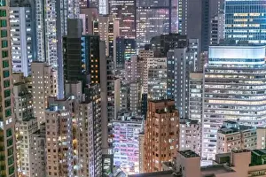 Commercial Hong Prints: The amazing night and sunset view of cityscape and skyscrapers in Hong-Kong