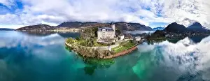 Amazing scenic lakes of European Alps - beautiful Annecy with fairytale castle Duingt