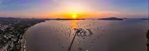 Amazing Landscape Prints: Amazing sky aerial view of tropical sea clouds over the ocean during sunset or sunrise time