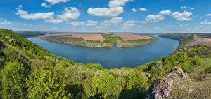 Amazing spring view on the Dnister River Canyon with picturesque rocks