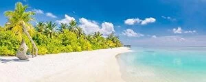 Images Dated 16th December 2018: Amazing summer beach panorama. Exotic island coastline with palm trees