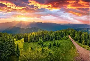 Majestic Mountain Prints: Amazing summer view from flying drone of Yahidna mountain in the first sunlight