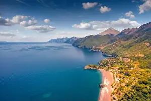 Dreamland Prints: Amazing view from flying drone of Limnionas beach with endless horizon