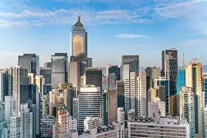 The amazing view of Hong-Kong cityscape full of skyscrapers from the rooftop