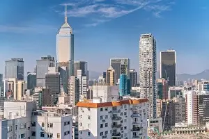 The amazing view of Hong-Kong cityscape full of skyscrapers from the rooftop
