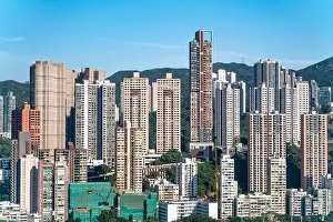 Tall Residence Prints: The amazing view of Hong-Kong cityscape full of skyscrapers from the rooftop