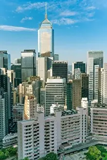 Tall Residence Prints: The amazing view of Hong-Kong cityscape full of skyscrapers from the rooftop