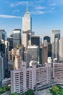 Tall Residence Prints: The amazing view of Hong-Kong cityscape full of skyscrapers from the rooftop