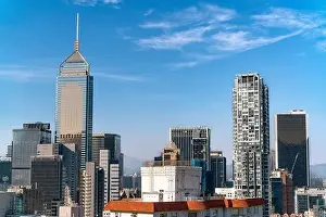 Tall Residence Prints: The amazing view of Hong-Kong cityscape full of skyscrapers from the rooftop