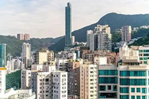 Tall Residence Prints: The amazing view of Hong-Kong cityscape full of skyscrapers from the rooftop
