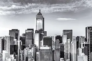 Tall Residence Prints: The amazing view of Hong-Kong cityscape full of skyscrapers from the rooftop