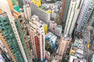 Tall Residence Prints: The amazing view of Hong-Kong cityscape full of skyscrapers from the rooftop
