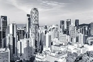 Tall Residence Prints: The amazing view of Hong-Kong cityscape full of skyscrapers from the rooftop