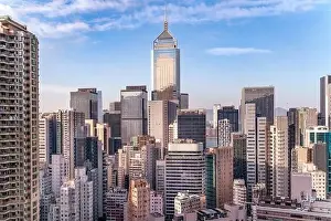 Tall Residence Prints: The amazing view of Hong-Kong cityscape full of skyscrapers from the rooftop