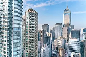 Tall Residence Prints: The amazing view of Hong-Kong cityscape full of skyscrapers from the rooftop