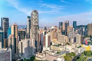 Tall Residence Prints: The amazing view of Hong-Kong cityscape full of skyscrapers from the rooftop