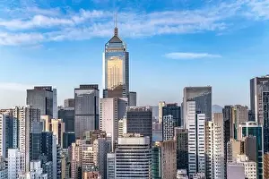 Gloaming Time Prints: The amazing view of Hong-Kong cityscape full of skyscrapers from the rooftop
