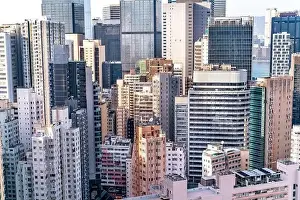 Commercial Hong Prints: The amazing view of Hong-Kong cityscape full of skyscrapers from the rooftop
