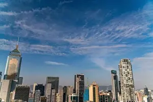 Commercial Hong Prints: The amazing view of Hong-Kong cityscape full of skyscrapers from the rooftop