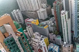 The amazing view of Hong-Kong cityscape full of skyscrapers from the rooftop