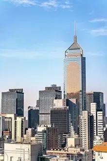 The amazing view of Hong-Kong cityscape full of skyscrapers from the rooftop