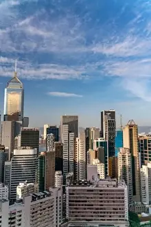 Downtown District Prints: The amazing view of Hong-Kong cityscape full of skyscrapers from the rooftop