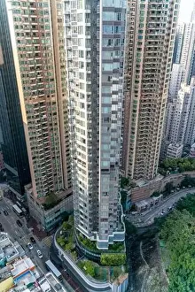The amazing view of Hong-Kong cityscape full of skyscrapers from the rooftop