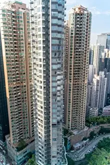 The amazing view of Hong-Kong cityscape full of skyscrapers from the rooftop