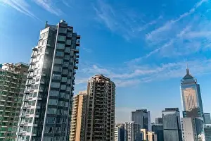 The amazing view of Hong-Kong cityscape full of skyscrapers from the rooftop