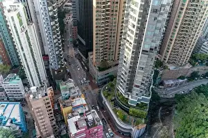The amazing view of Hong-Kong cityscape full of skyscrapers from the rooftop