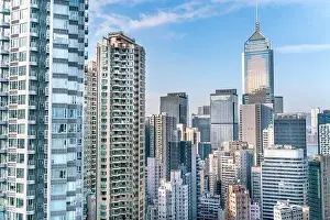 Full Prints: The amazing view of Hong-Kong cityscape full of skyscrapers from the rooftop