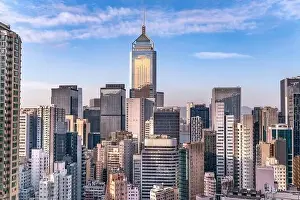 The amazing view of Hong-Kong cityscape full of skyscrapers from the rooftop