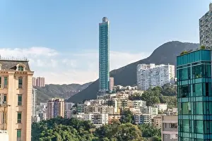 The amazing view of Hong-Kong cityscape full of skyscrapers from the rooftop