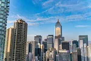 The amazing view of Hong-Kong cityscape full of skyscrapers from the rooftop