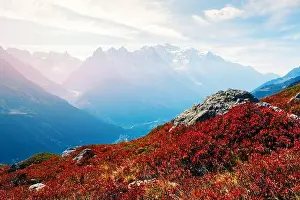 Amazing view on Monte Bianco mountains range with with Monblan on background. Vallon de Berard Nature Preserve, Chamonix, Graian Alps