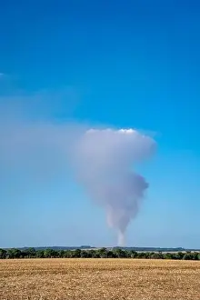 Destroy Prints: Amazon rainforest deforestation drone aerial view of fire at soybean farm in sunny day in Brazil