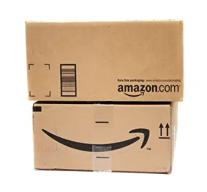 Cartons Prints: Amazon.com shipping boxes with brand name and smile logo
