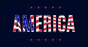 Stars And Stripes Prints: America word on dark background. Stylized American banner illustration for design