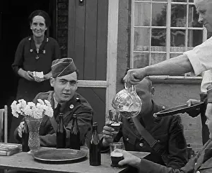 Clothing Dress Prints: American Airmen Drinking Outside a Public House in England