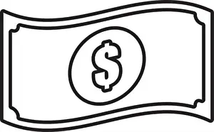 Flat White Prints: american dollar money bill outline vector illustration eps 10