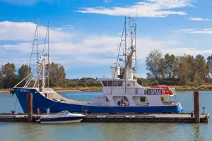 Trolling Prints: American fishing vessel Daynas tied up at a dock in Steveston British Columbia Canada