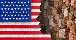 American Flag Prints: American Independence Day and July 4th American diversity celebration and Multi cultural US society