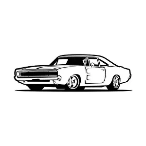 Muscle Car Prints: American muscle car vector isolated from side view illustration