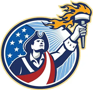 Stars And Stripes Prints: American Patriot Holding Torch Stars Stripes Flag