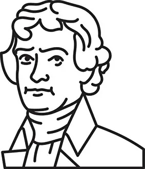 Former American President Thomas Jefferson isolated portrait vector line icon