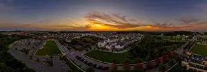 American suburban neighborhood with single family homes during sunset
