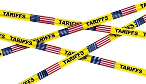 Penalty Prints: American tariffs symbol and US government taxation or punative tariff trade war policy or duties imposed on imports