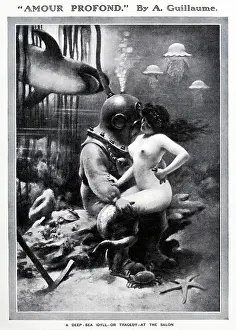 Shark Prints: Amour Profond Deep Love indeed A Deep Sea Idyll or Tragedy between a diver and a mermaid from artist Guillaume