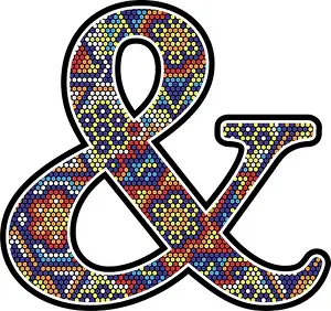 ampersand symbol with colorful dots abstract design with mexican huichol art style