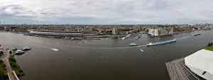 amsterdam city landscape panoramic view onto nordzeekanaal with centraal station in background